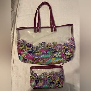 Vera Bradley Beach Bag Set - Tote And Matching Zipper Pouch